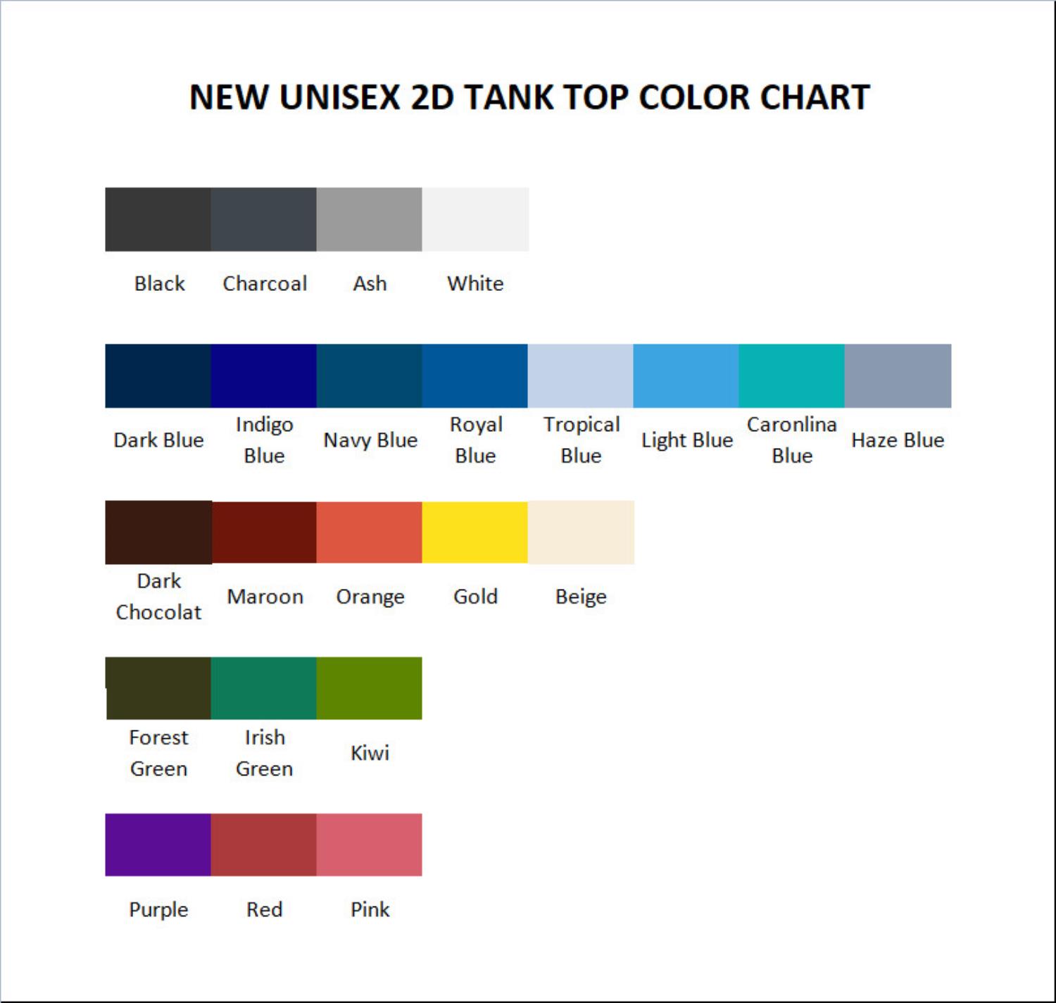tank top color chart - Nashville TV Show Store