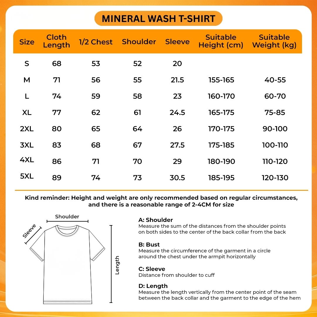 Mineral Wash T Shirt Size Chart - Nashville TV Show Store