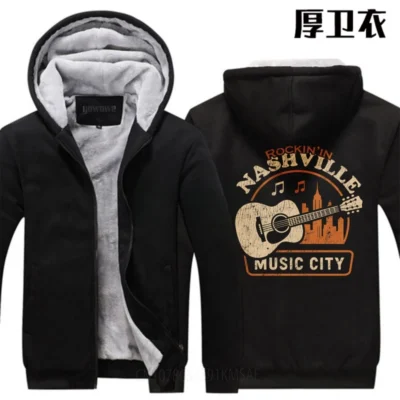 Nashville Music City Guitar Black Zipper Hoodie