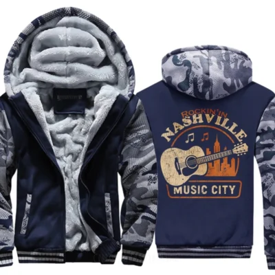 Nashville Music City Guitar Navy Zipper Hoodie