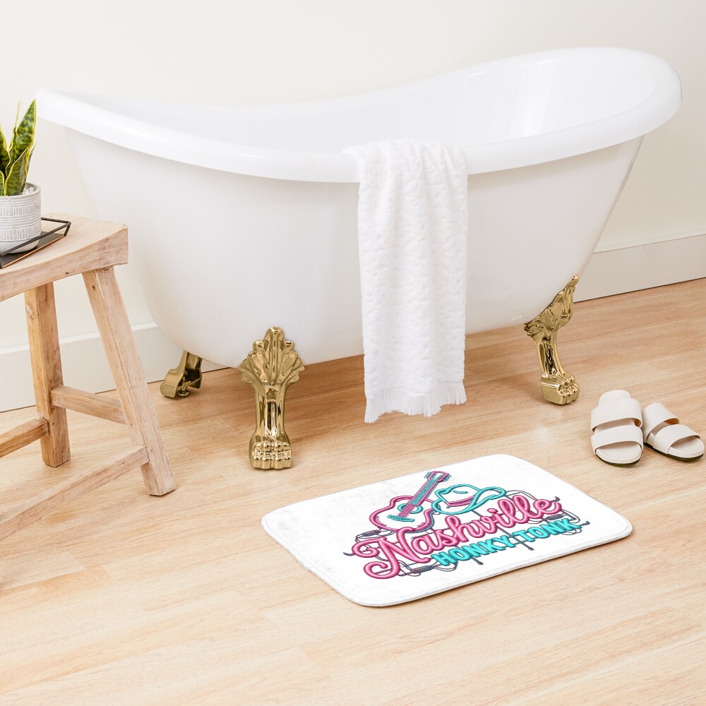 Nashville Honky Tonk Neon Guitar Cowboy Hat Bath Mat - Image 2