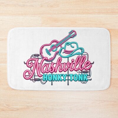 Nashville Honky Tonk Neon Guitar Cowboy Hat Bath Mat