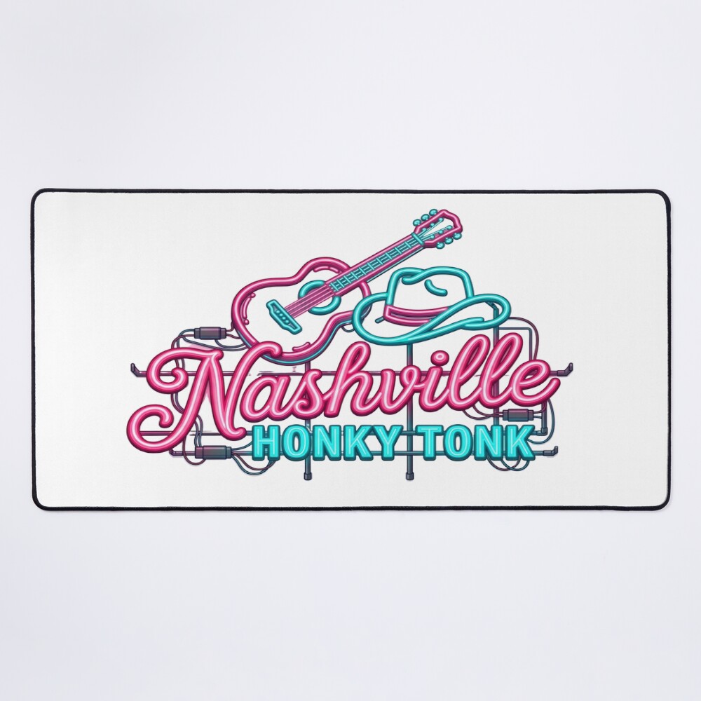 Nashville Honky Tonk Neon Guitar Cowboy Hat Mouse Pad